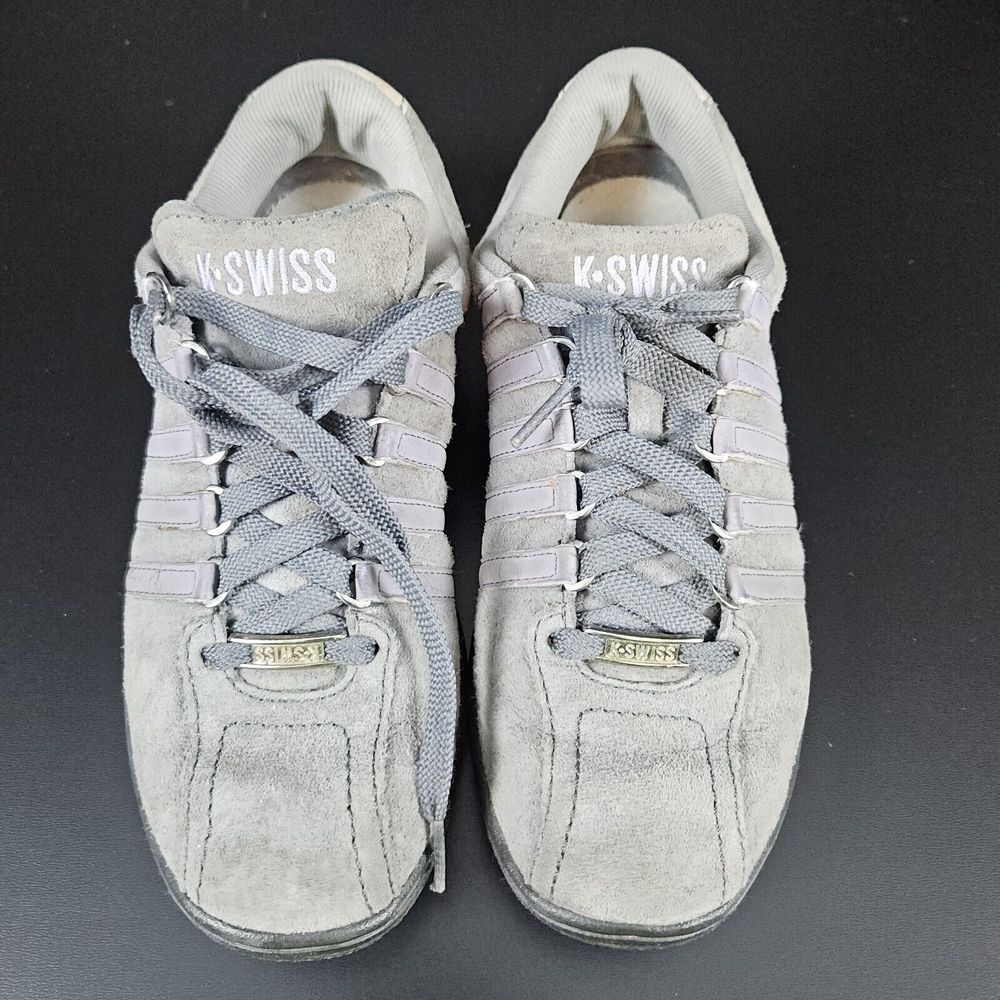 K-Swiss Women's K-64 Low Top Size US 7 Sneakers Gray Suede With Lavender Stripes